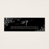 Silver Frills Chic Black Wedding RSVP Online Kaart (Voorkant)