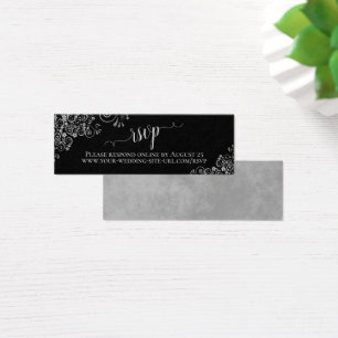 Silver Frills Chic Black Wedding RSVP Online Kaart