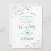 Silver Frills Elegant Aqua Cyan op het witte huwel Kaart (Voorkant)