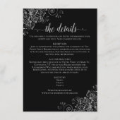 Silver Frills Elegant Black Wedding Details Informatiekaartje (Voorkant)
