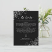 Silver Frills Elegant Black Wedding Details Informatiekaartje (Staand voorkant)