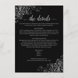 Silver Frills Elegant Black Wedding Details Informatiekaartje