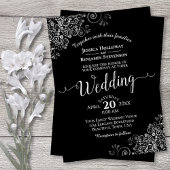 Silver Frills Elegant Black Wedding Kaart