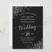 Silver Frills Elegant Black Wedding Kaart (Voorkant)