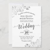 Silver Frills Elegant Black & White Wedding Kaart (Voorkant)