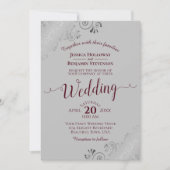 Silver Frills Elegant Burgundy & Gray Wedding Kaart (Voorkant)