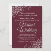 Silver Frills Elegant Burgundy Virtual Wedding Kaart (Voorkant)