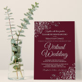 Silver Frills Elegant Burgundy Virtual Wedding Kaart