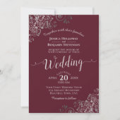 Silver Frills Elegant Burgundy Wedding Kaart (Voorkant)