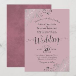 Silver Frills Elegant Dusty Roos Mauve Wedding Kaart