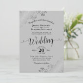 Silver Frills Elegant Grey Wedding Kaart (Staand voorkant)