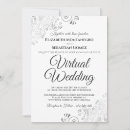 Silver Frills Elegant Grey & White Virtual Wedding Kaart