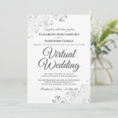 Silver Frills Elegant Grey & White Virtual Wedding Kaart (Staand voorkant)