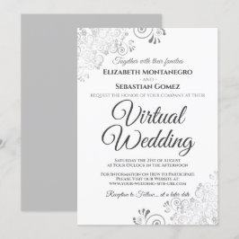 Silver Frills Elegant Grey & White Virtual Wedding Kaart