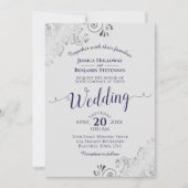 Silver Frills Elegant Navy Blue & Gray Wedding Kaart (Voorkant)