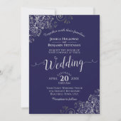 Silver Frills Elegant Navy Blue Wedding Kaart (Voorkant)