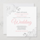 Silver Frills Elegant Pink & White Square Weddensc Kaart (Voorkant)
