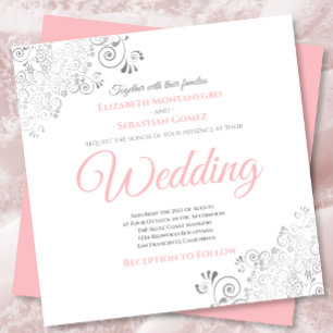 Silver Frills Elegant Pink & White Square Weddensc Kaart