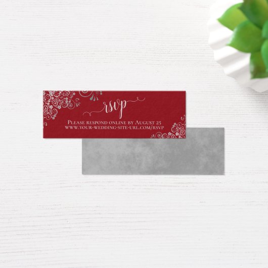 Silver Frills Elegant Red Wedding RSVP Online Kaar Mini Visitekaartjes (Bureau)
