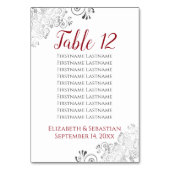 Silver Frills Elegant Red Wedding Seding Chart Kaart (Voorkant)