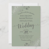 Silver Frills Elegant Sage of Olive Green Wedding Kaart (Voorkant)