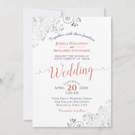 Silver Frills Elegant Terracotta op White Wedding Kaart
