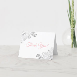 Silver Frills Elegant Wit & Roze Huwelijksfoto Bedankkaart