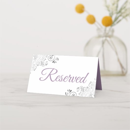 Silver Frills Lavender & White Wedding Reserved Plaatskaartje (Achterkant)