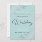 Silver Frills Licht Blauwgroen en Grijs Bruiloft Kaart (Voorkant)