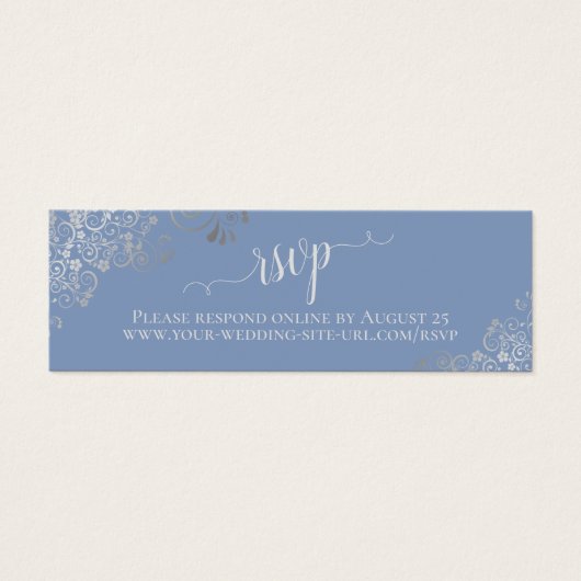 Silver Frills Light Blue Wedding RSVP Online Kaart (Voorkant)
