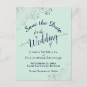 Silver Frills Mint & Navy Bruiloft Save the Date Aankondigingskaart (Voorkant)