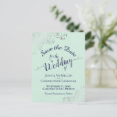 Silver Frills Mint & Navy Bruiloft Save the Date Aankondigingskaart (Staand voorkant)