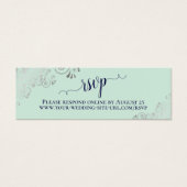 Silver Frills Mint & Navy Wedding RSVP Online Kaar Mini Visitekaartjes (Voorkant)