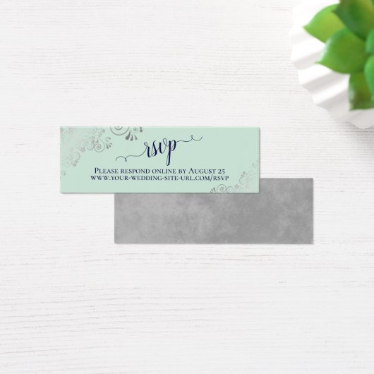 Silver Frills Mint & Navy Wedding RSVP Online Kaar Mini Visitekaartjes (Bureau)