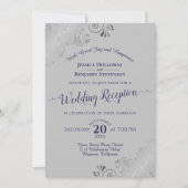 Silver Frills Navy Blue & Gray Wedding Reception Kaart (Voorkant)
