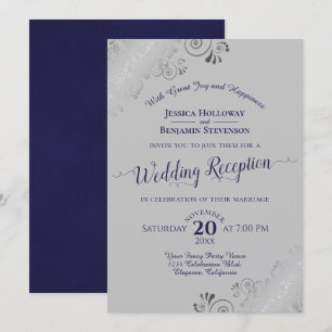 Silver Frills Navy Blue & Gray Wedding Reception Kaart