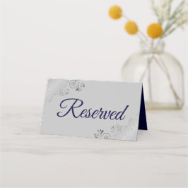 Silver Frills Navy & Grey Elegant Wedding Reserved Plaatskaartje