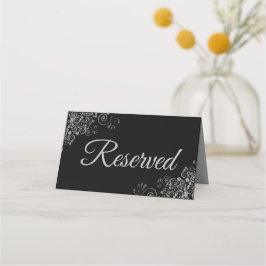 Silver Frills op Black Elegant Wedding Gereserveer Plaatskaartje
