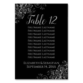 Silver Frills op Black Wedding Seating Chart Kaart
