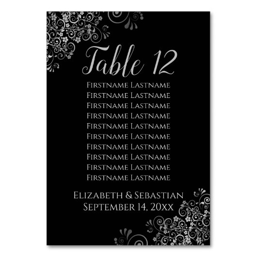 Silver Frills op Black Wedding Seating Chart Kaart (Achterkant)