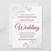 Silver Frills Red & Grey op White Wedding Kaart (Voorkant)