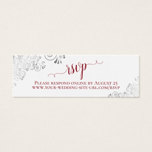 Silver Frills Red & White Wedding RSVP Online Kaar Mini Visitekaartjes (Voorkant)