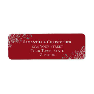 Silver Frills Romantic Red Wedding Return Address Etiket