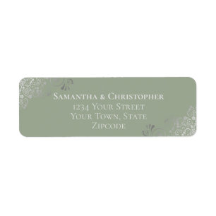 Silver Frills Sage Green Wedding Return Address Etiket