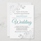 Silver Frills Simple Chic Blauwgroen en Grey Weddi Kaart (Voorkant)