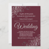 Silver Frills Simple Chic Burgundy Wedding Kaart (Voorkant)