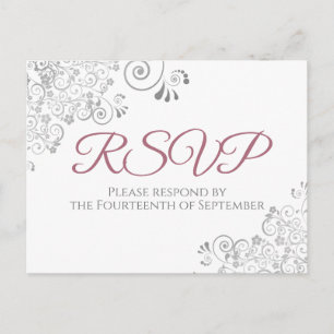 Silver Frills Simple Chic Dusty Roos Wedding RSVP Briefkaart