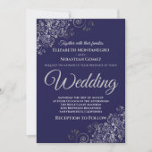 Silver Frills Simple Chic Navy Blue Wedding Kaart (Voorkant)