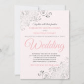 Silver Frills Simple Chic Pink and Grey Wedding Kaart (Voorkant)