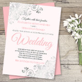 Silver Frills Simple Chic Pink and Grey Wedding Kaart